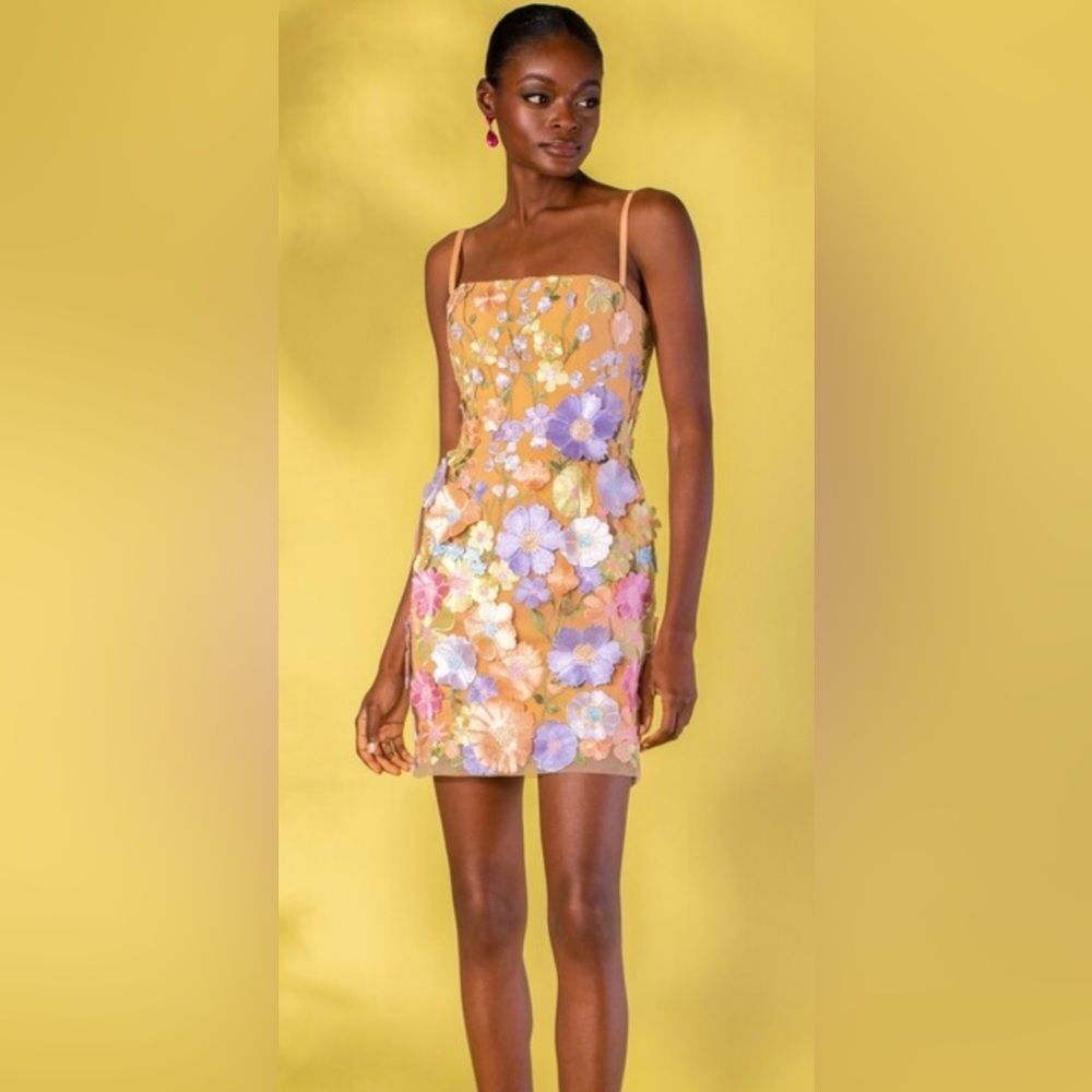 Helsi Hilma 3D Floral Appliqué Mesh Mini Dress Pastel Pink Lavender Nude Large - Picture 15 of 15